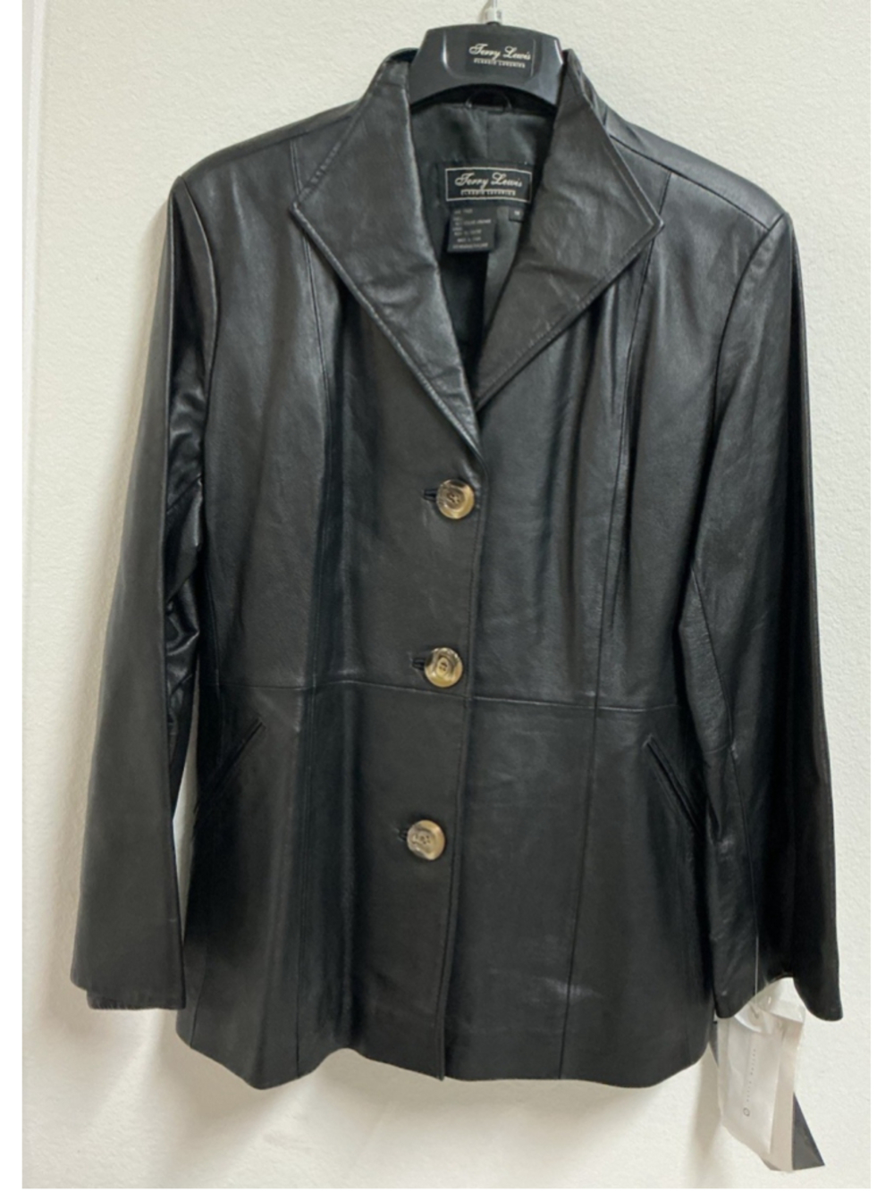 NWT Terry Lewis Black Leather Blazer Jacket Women 1X Plus 3-Button Notch Lapel.